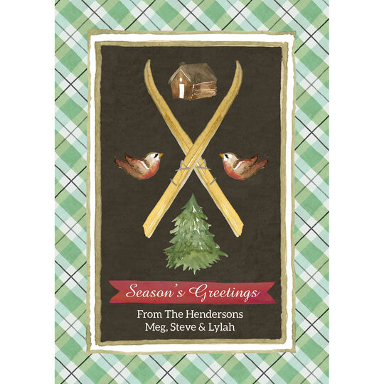 Mountain Lodge and Skis Flat Holiday Cards